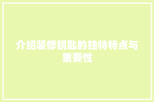 介绍装修钥匙的独特特点与重要性