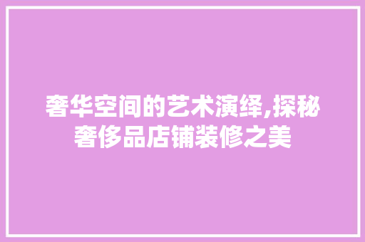 奢华空间的艺术演绎,探秘奢侈品店铺装修之美