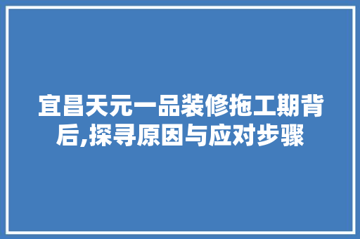 宜昌天元一品装修拖工期背后,探寻原因与应对步骤