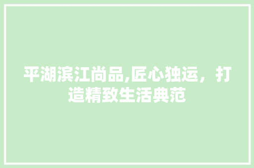 平湖滨江尚品,匠心独运，打造精致生活典范