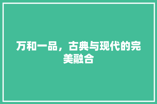 万和一品，古典与现代的完美融合