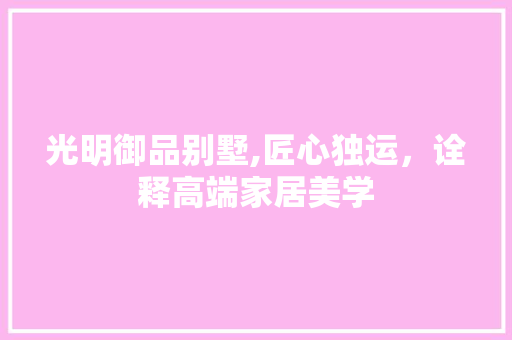 光明御品别墅,匠心独运，诠释高端家居美学