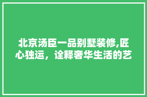 北京汤臣一品别墅装修,匠心独运，诠释奢华生活的艺术