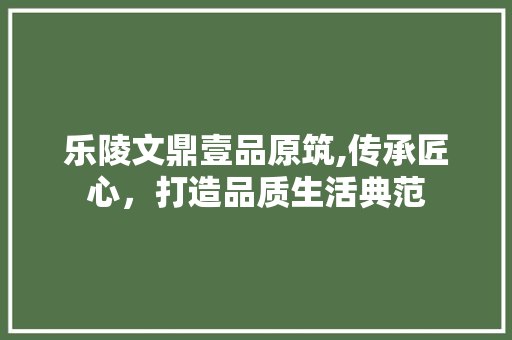 乐陵文鼎壹品原筑,传承匠心，打造品质生活典范