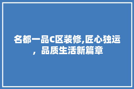 名都一品C区装修,匠心独运，品质生活新篇章