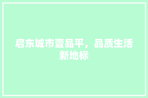 启东城市壹品平，品质生活新地标