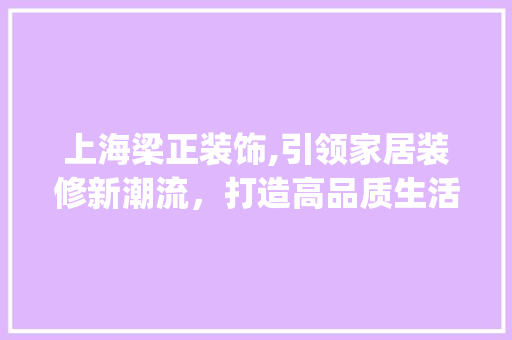 上海梁正装饰,引领家居装修新潮流，打造高品质生活空间_上海梁正装饰