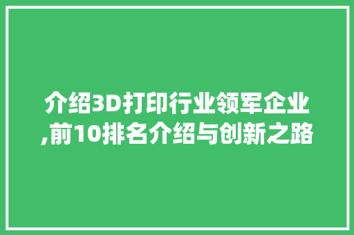 介绍3D打印行业领军企业,前10排名介绍与创新之路_3d打印厂家前10排名