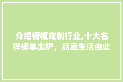 介绍橱柜定制行业,十大名牌榜单出炉，品质生活由此开启_橱柜定制十大名牌排名