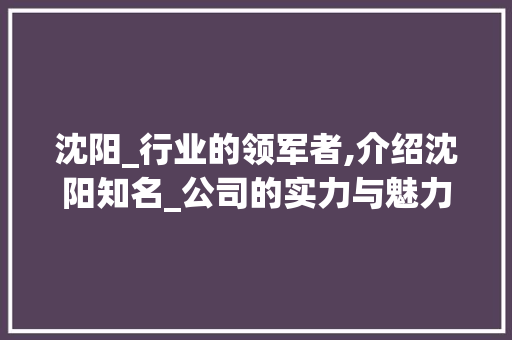 沈阳_行业的领军者,介绍沈阳知名_公司的实力与魅力_沈阳出名的_公司