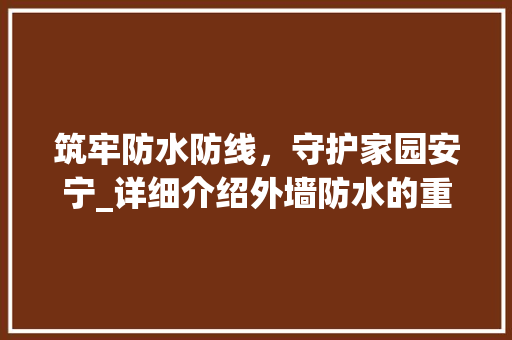 筑牢防水防线，守护家园安宁_详细介绍外墙防水的重要性_墙壁外墙防水