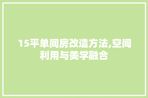 15平单间房改造方法,空间利用与美学融合