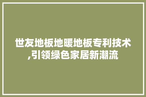 世友地板地暖地板专利技术,引领绿色家居新潮流