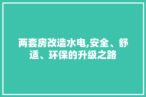 两套房改造水电,安全、舒适、环保的升级之路