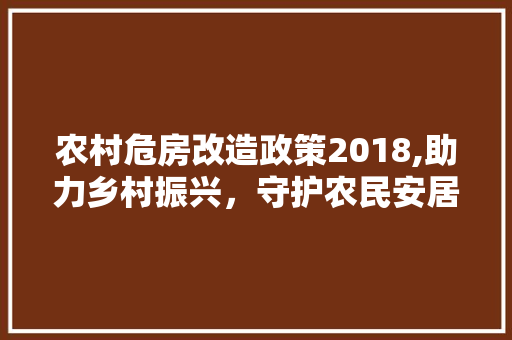 农村危房改造政策2018,助力乡村振兴，守护农民安居乐业