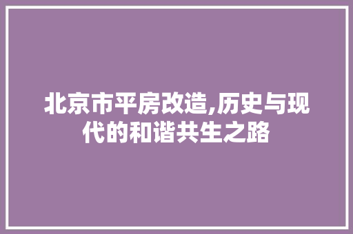 北京市平房改造,历史与现代的和谐共生之路