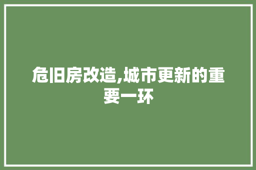 危旧房改造,城市更新的重要一环