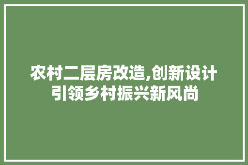 农村二层房改造,创新设计引领乡村振兴新风尚