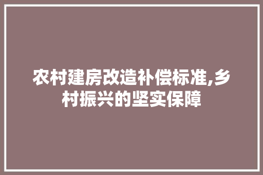 农村建房改造补偿标准,乡村振兴的坚实保障