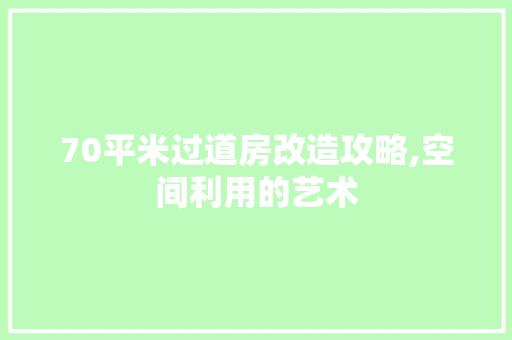 70平米过道房改造攻略,空间利用的艺术