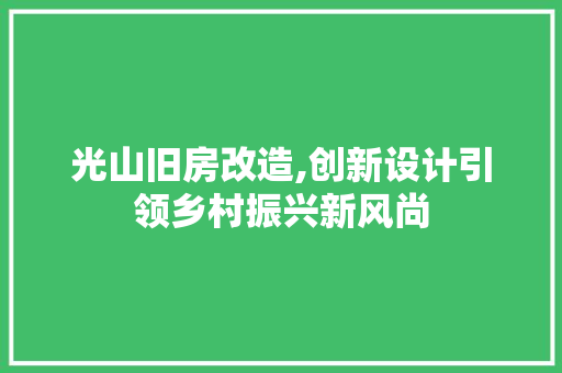 光山旧房改造,创新设计引领乡村振兴新风尚
