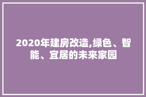 2020年建房改造,绿色、智能、宜居的未来家园