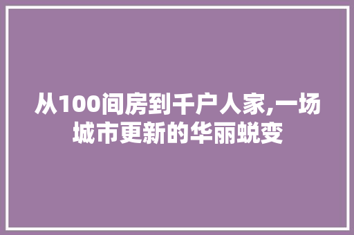 从100间房到千户人家,一场城市更新的华丽蜕变