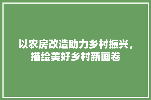 以农房改造助力乡村振兴，描绘美好乡村新画卷