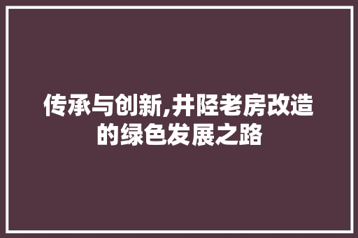 传承与创新,井陉老房改造的绿色发展之路