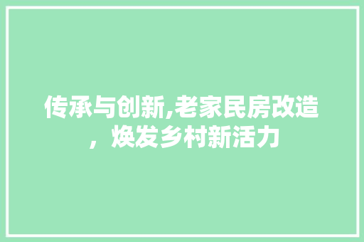传承与创新,老家民房改造，焕发乡村新活力