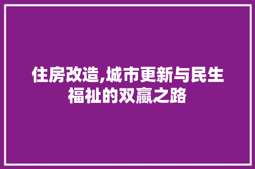 住房改造,城市更新与民生福祉的双赢之路