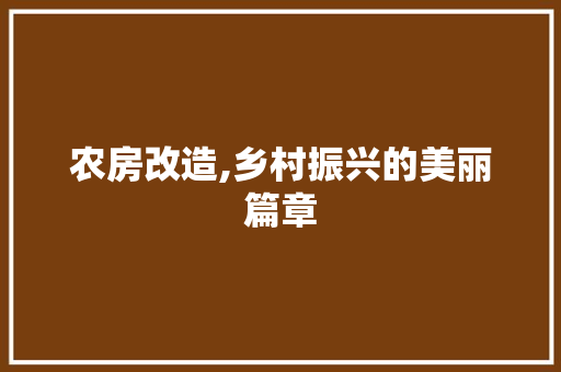 农房改造,乡村振兴的美丽篇章