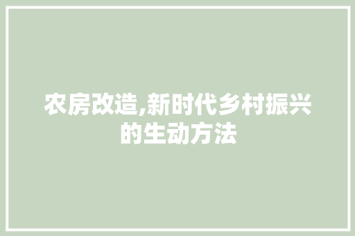 农房改造,新时代乡村振兴的生动方法