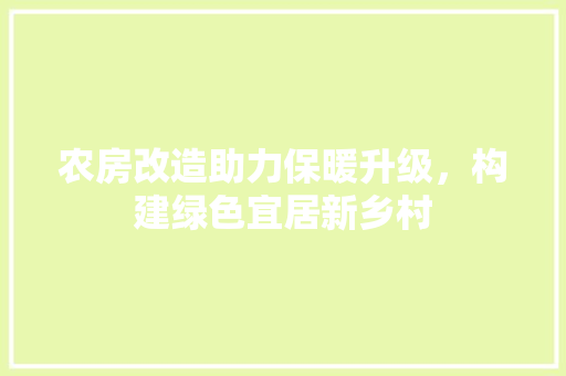 农房改造助力保暖升级，构建绿色宜居新乡村