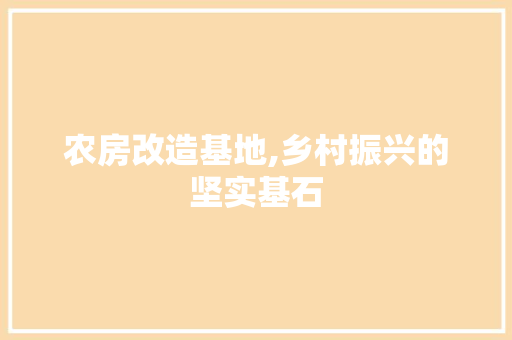 农房改造基地,乡村振兴的坚实基石