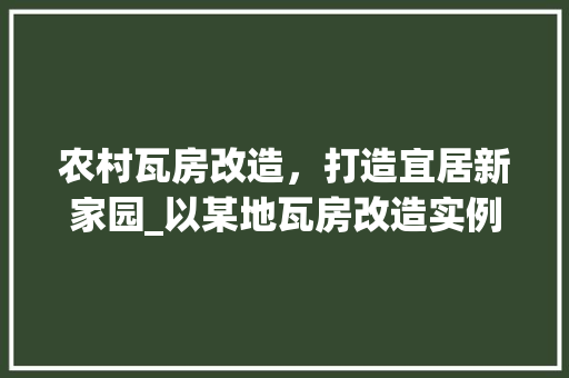 农村瓦房改造，打造宜居新家园_以某地瓦房改造实例为例