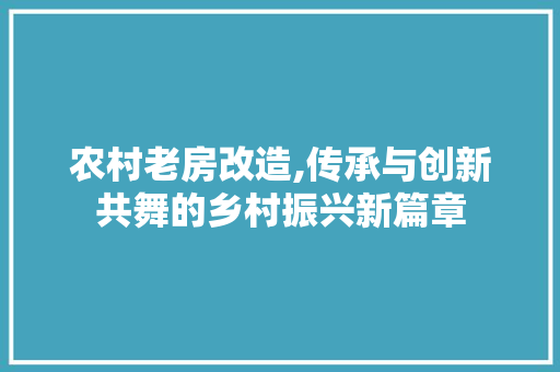 农村老房改造,传承与创新共舞的乡村振兴新篇章