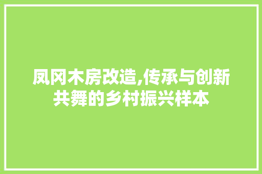 凤冈木房改造,传承与创新共舞的乡村振兴样本