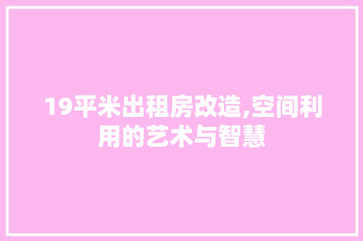 19平米出租房改造,空间利用的艺术与智慧