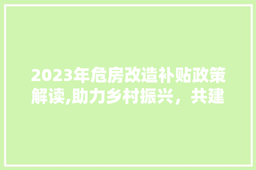 2023年危房改造补贴政策解读,助力乡村振兴，共建美好家园