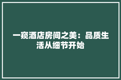 一窥酒店房间之美：品质生活从细节开始
