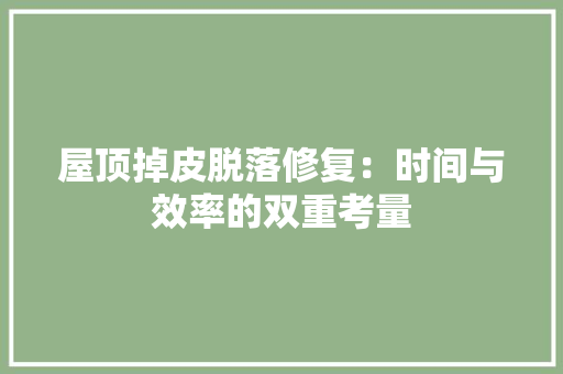 屋顶掉皮脱落修复：时间与效率的双重考量