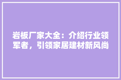 岩板厂家大全：介绍行业领军者，引领家居建材新风尚