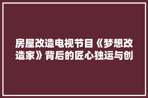 房屋改造电视节目《梦想改造家》背后的匠心独运与创新力量