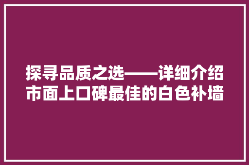 探寻品质之选——详细介绍市面上口碑最佳的白色补墙膏品牌