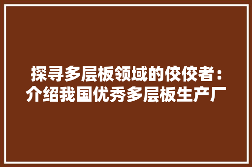 探寻多层板领域的佼佼者：介绍我国优秀多层板生产厂家