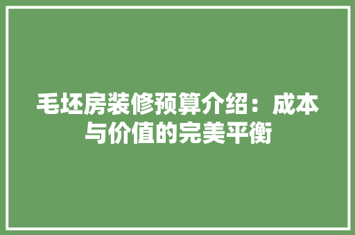 毛坯房装修预算介绍：成本与价值的完美平衡