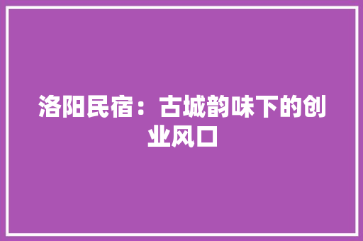 洛阳民宿：古城韵味下的创业风口