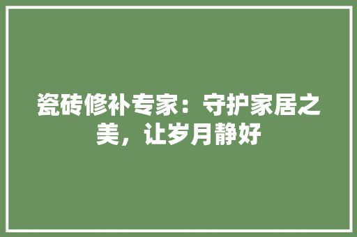 瓷砖修补专家：守护家居之美，让岁月静好