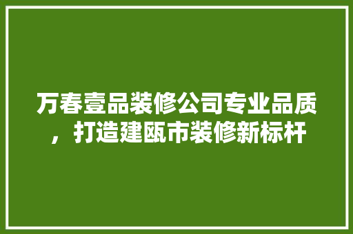 万春壹品装修公司专业品质，打造建瓯市装修新标杆